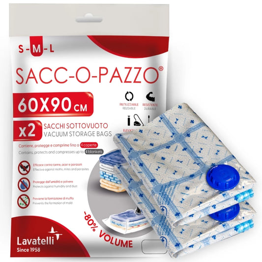 LAV-525 SACC-O-PAZZO Vacuum Storage Bags 60×90cm Set of 2 – (M)