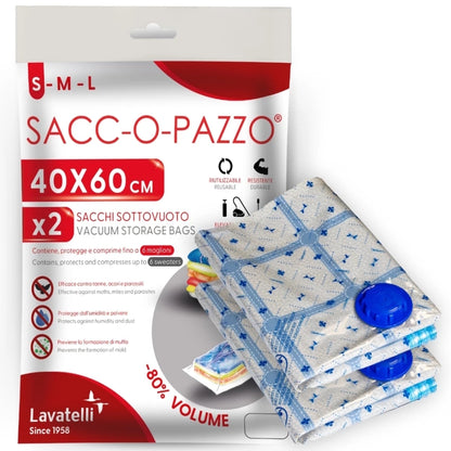LAV-524 SACC-O-PAZZO Vacuum Storage Bags 40×60cm Set of 2 – (S)