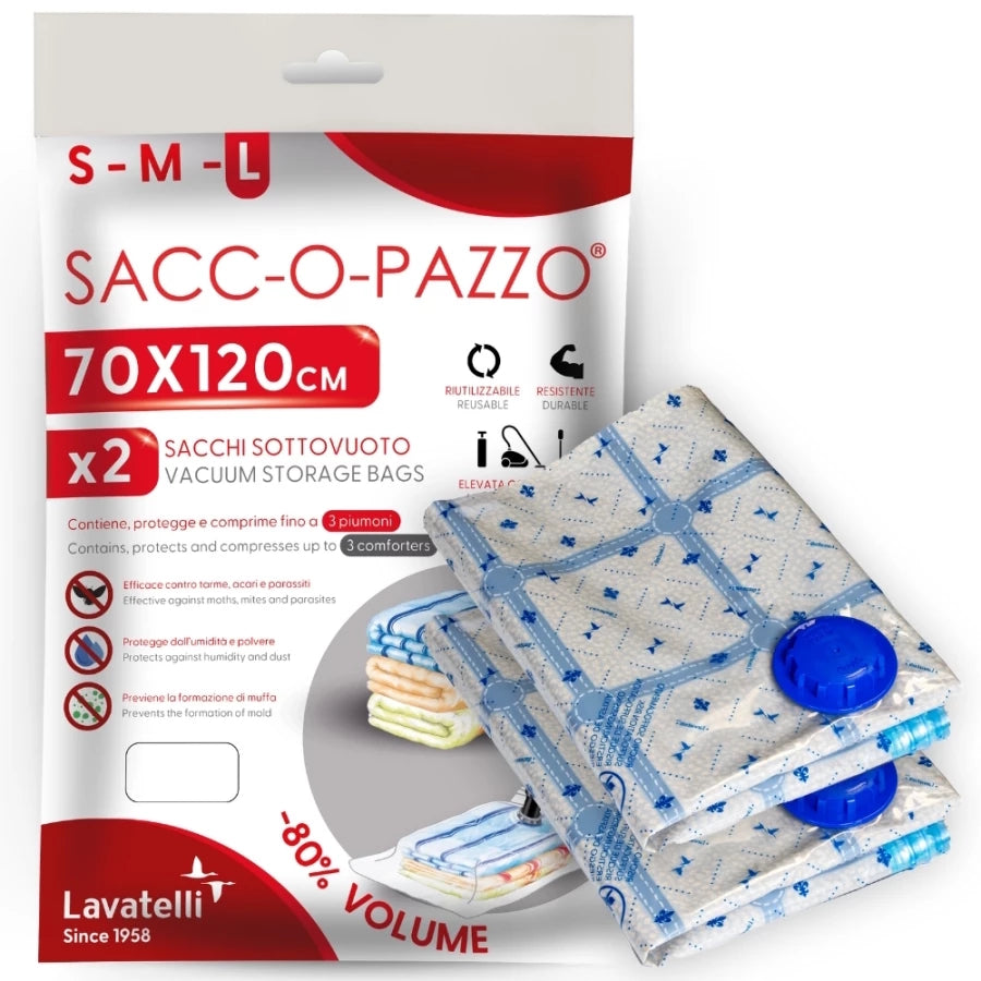LAV-526 SACC-O-PAZZO Vacuum Storage Bags 70×120cm Set of 2 – (L)